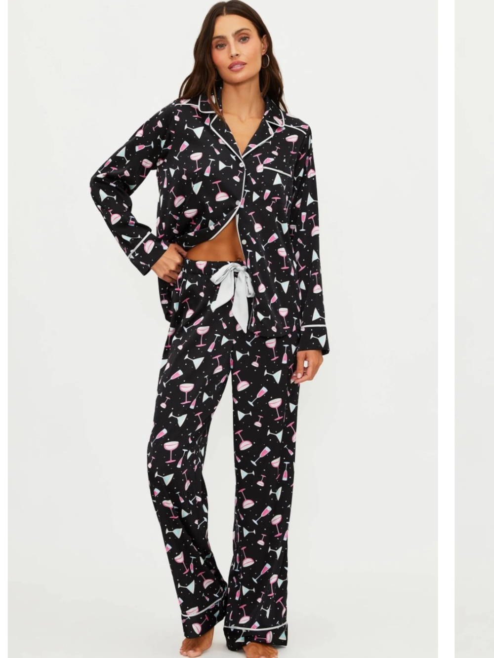 Beach Riot Livy Top & Connie Pant Set Black Holiday Drinks Size Small